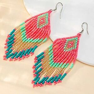 Handmade Bohemian Style Tassel Earrings with Glass Beads Dangle Earrings Vibrant